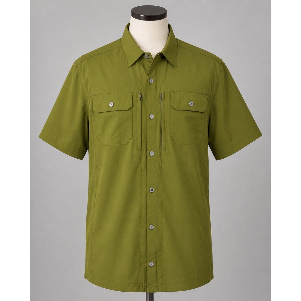 Little Donkey Andy Mens Hiking Shirt Olive Green Short Sleeve‎ Vented Stretch Lg